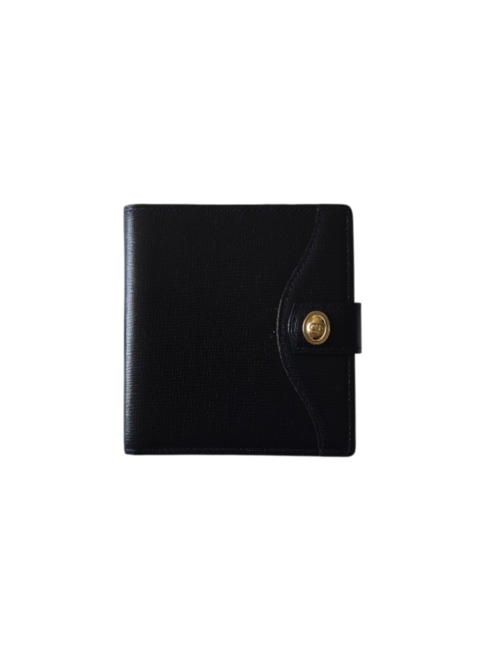 Dior Navy Blue Leather Bifold Wallet with Gold Snap With COA